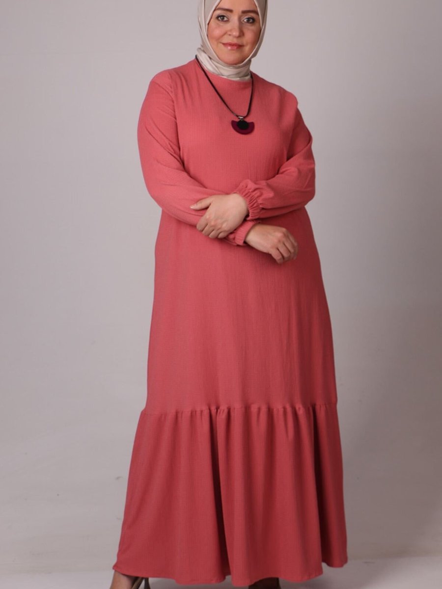 Moda Rosa Gül Kurusu Büyük Beden Etek Ucu Fırfırlı Bürümcük Elbise