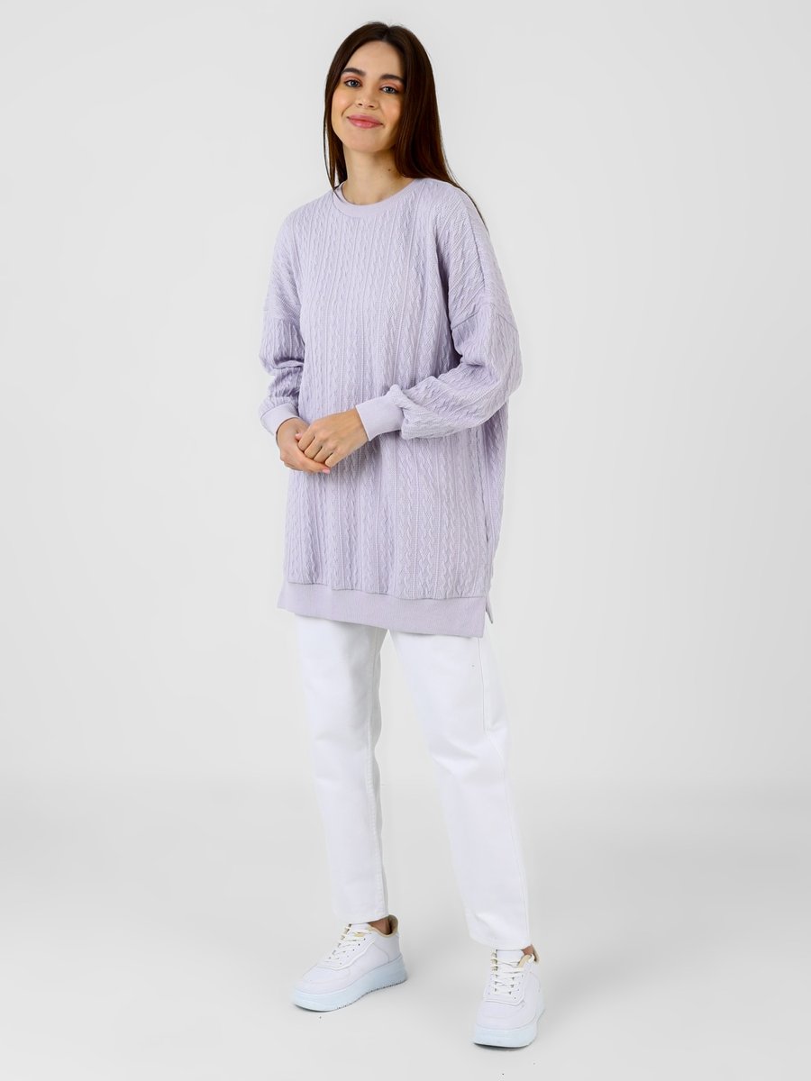 SOUL Lila Yanları Yırtmaç Detaylı Uzun Sweatshirt