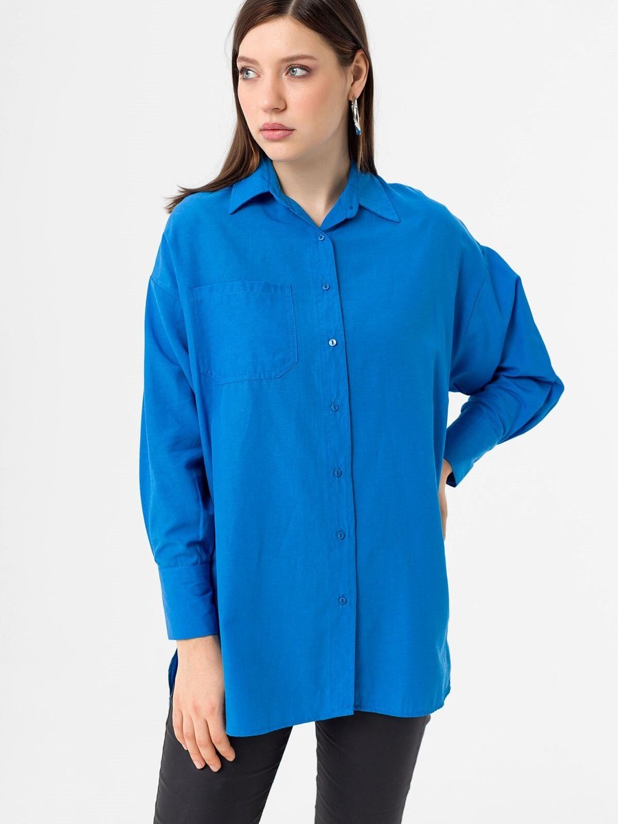 Butik Buruç İndigo Tek Cep Düz Tunik