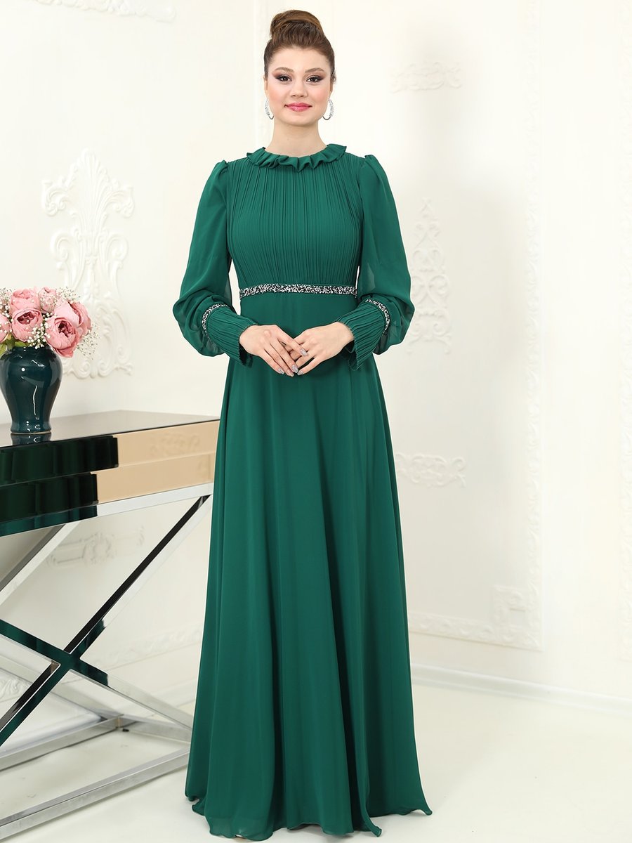 Azra Design Zümrüt Yeşili Havin Abiye Elbise