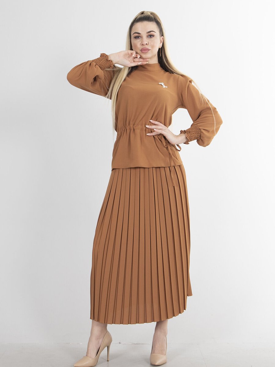 Ardanewline Camel Bluz Etek İkili Takım