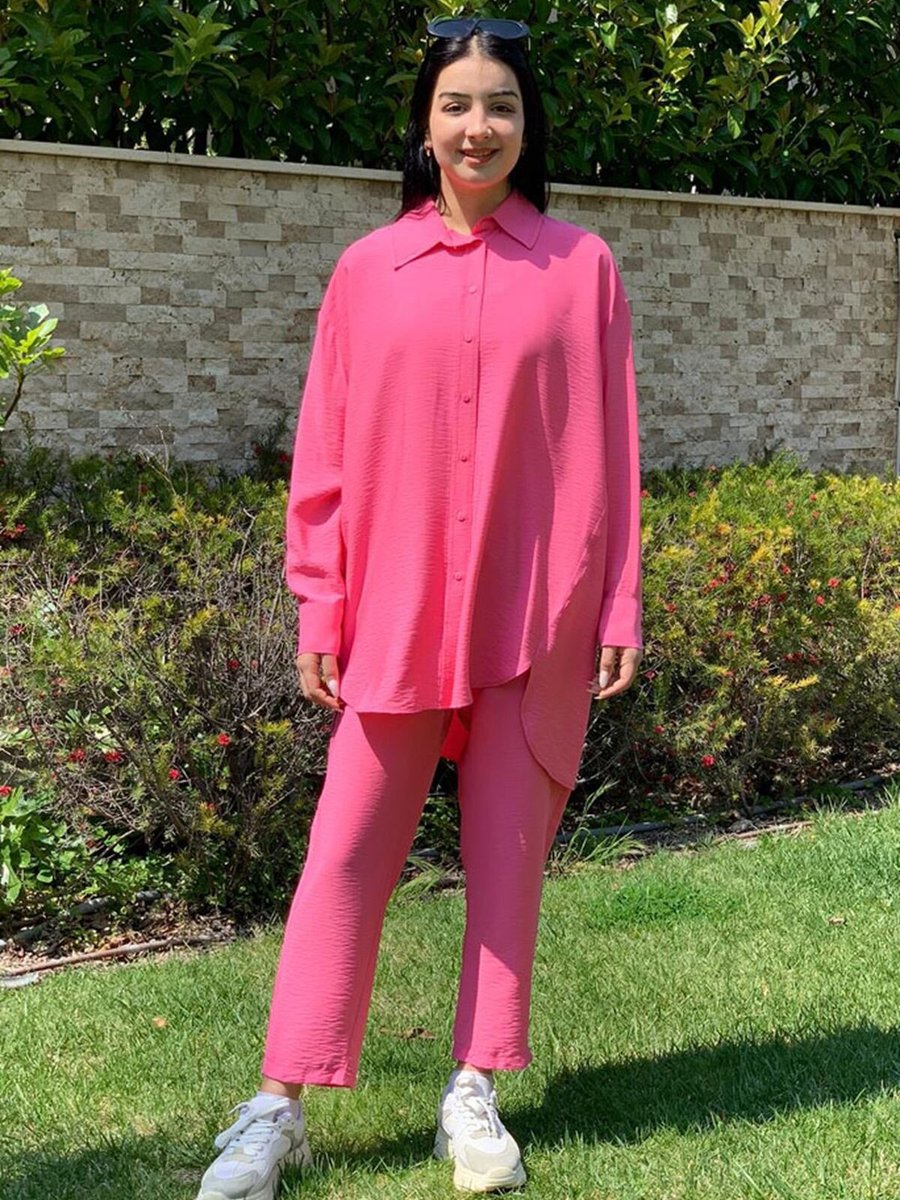 Moda Rosa Pembe Linen Gömlekli Takım