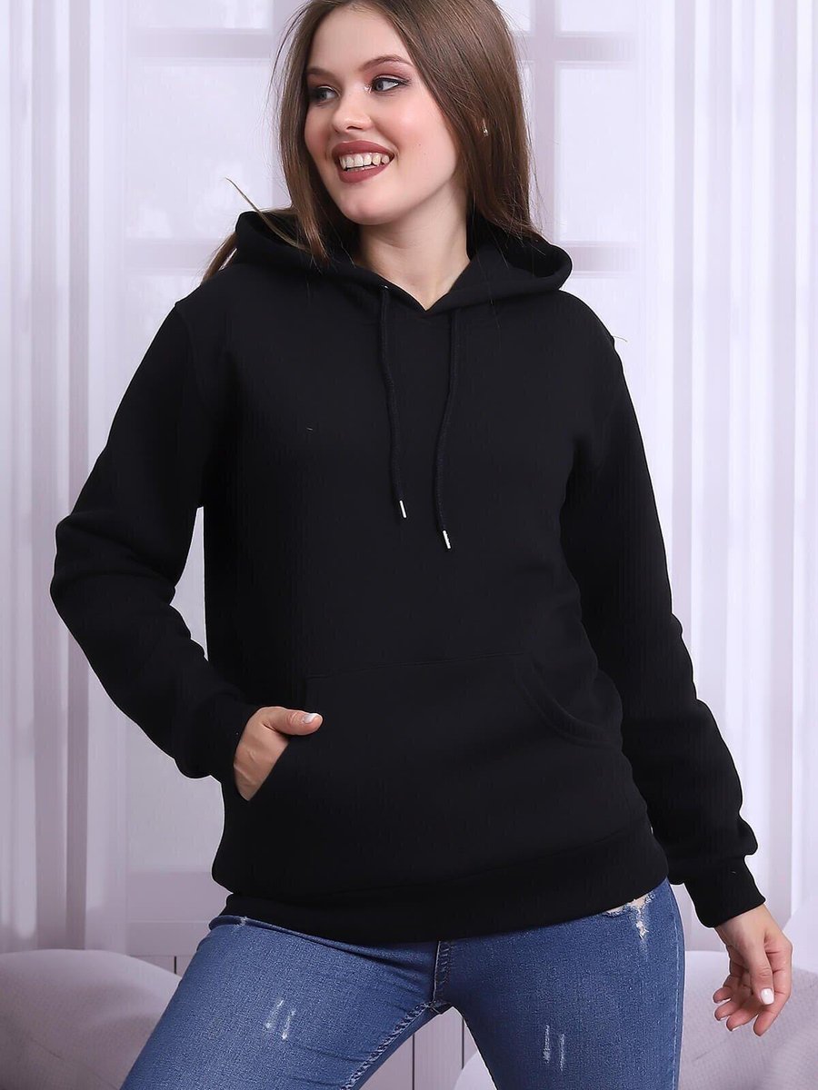 Deafox Siyah Üç İplik Kapüşonlu Sweatshirt