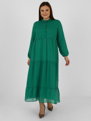 Alia Çimen Yeşili Büyük Beden Hacimli Katlı Şifon Elbise