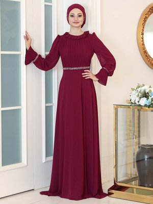 Azra Design Bordo Havin Kına Abiye Elbise