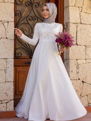 Nurkombin Beyaz Mahperi Nikah Abiye Elbise