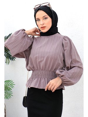 Tesettür Dünyası Mor Beli Gipe Lastikli Bluz