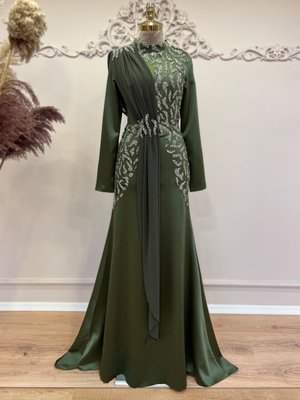 Gamze Özkul Haki Simge Abiye Elbise