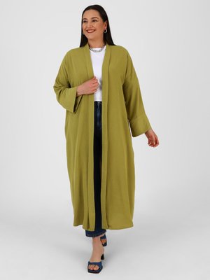 Alia Yağ Yeşili Büyük Beden Abaya Kimono