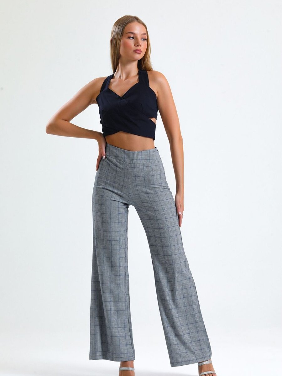 Sense Lacivert Ekose Pantolon