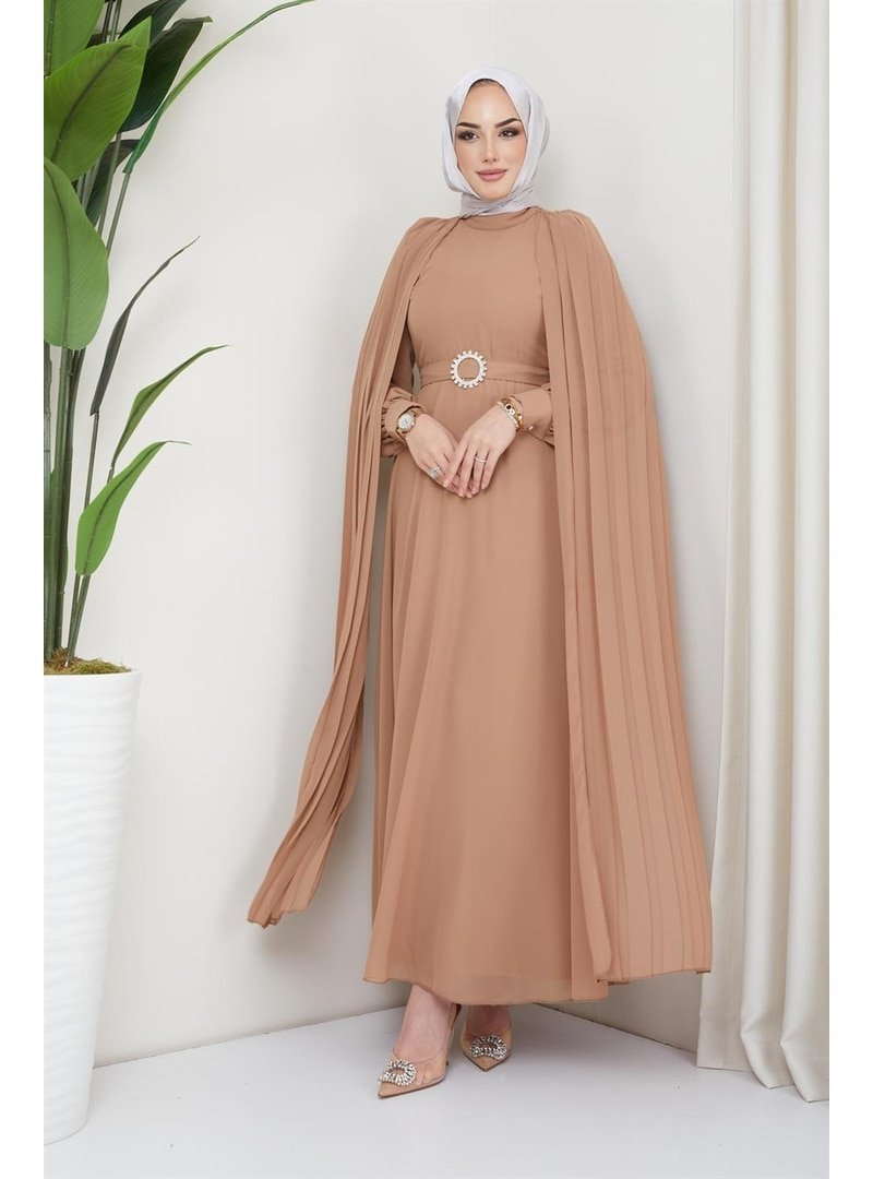 Hakimoda Vizon Drape Pilise Detay Tokalı Şifon Abiye Elbise