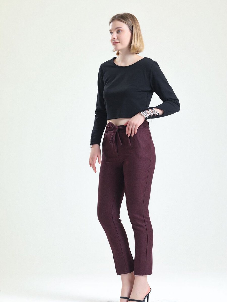 Sense Mor Beli Kemerli Bilek Pantolon
