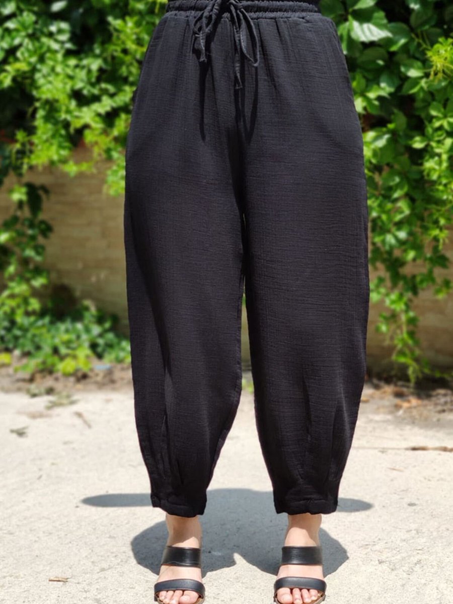 Moda Rosa Siyah Paçası Pensli Müslin Pantolon