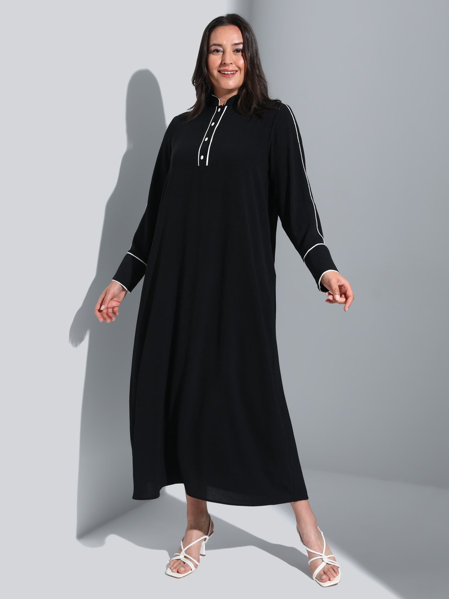 Alia Siyah Büyük Beden Şeritli Elbise