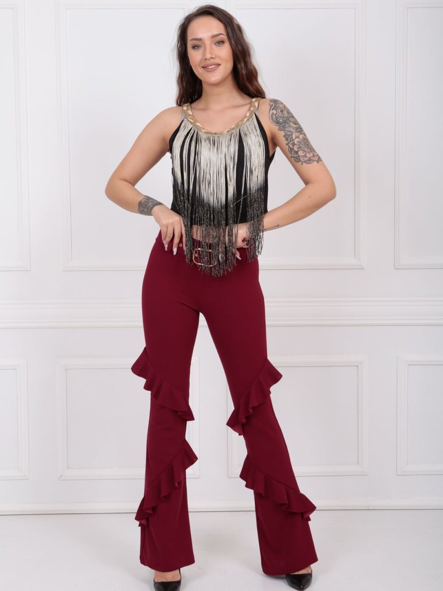 Sense Bordo Volanlı Scuba Krep Pantolon