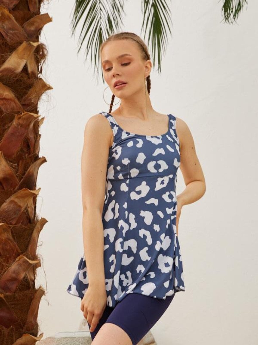 Starinci Mayo Lacivert Taytlı Elbiseli Beyaz Taş Desenli Mayo Starinci Mayo Lacivert Taytlı Elbiseli Beyaz Taş Desenli Mayo