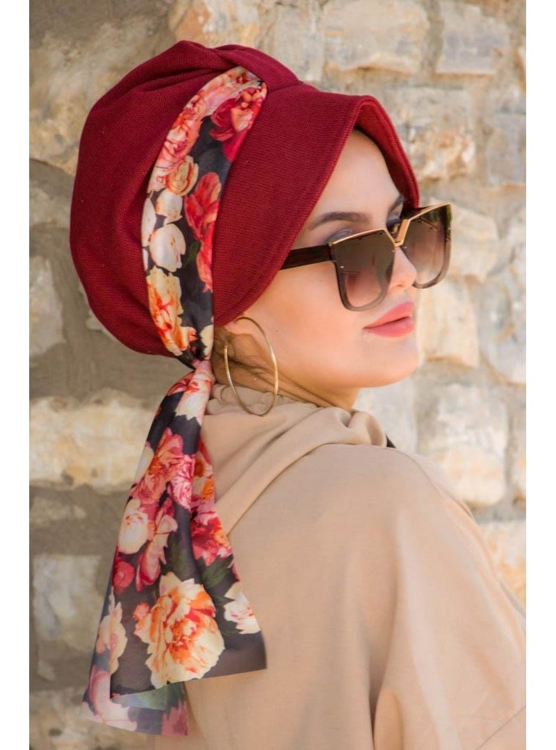 AİŞE TESETTÜR Şapkalı Bone Bordo Siyah