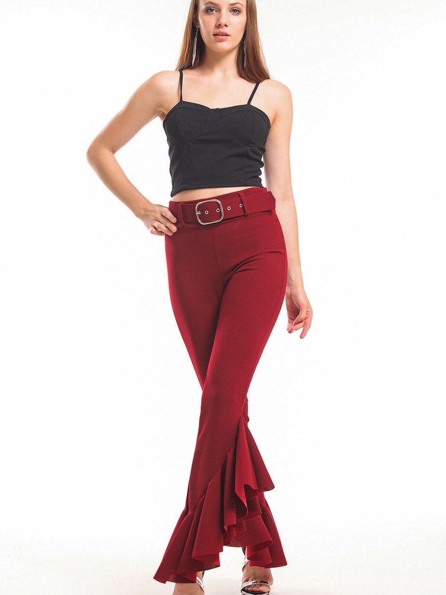 Sense Bordo Kemerli Pike Çelik Pantolon