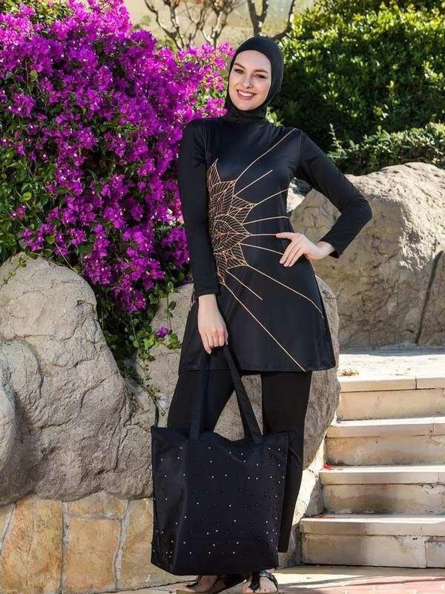 Starinci Mayo Siyah Büyük Beden Yan Detay Tam Kapalı Mayo