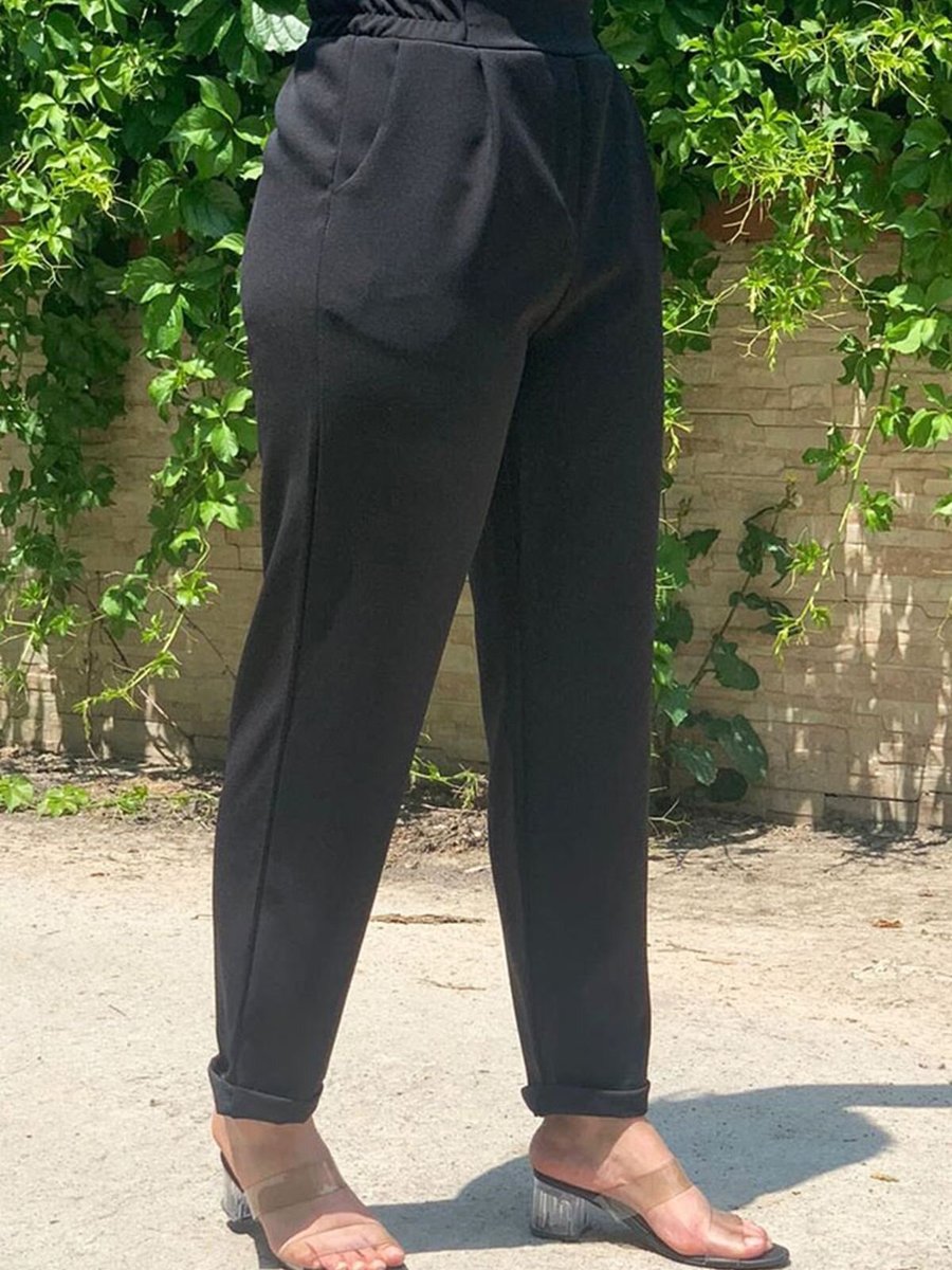 Moda Rosa Siyah Paçası Katlamalı Krep Pantolon