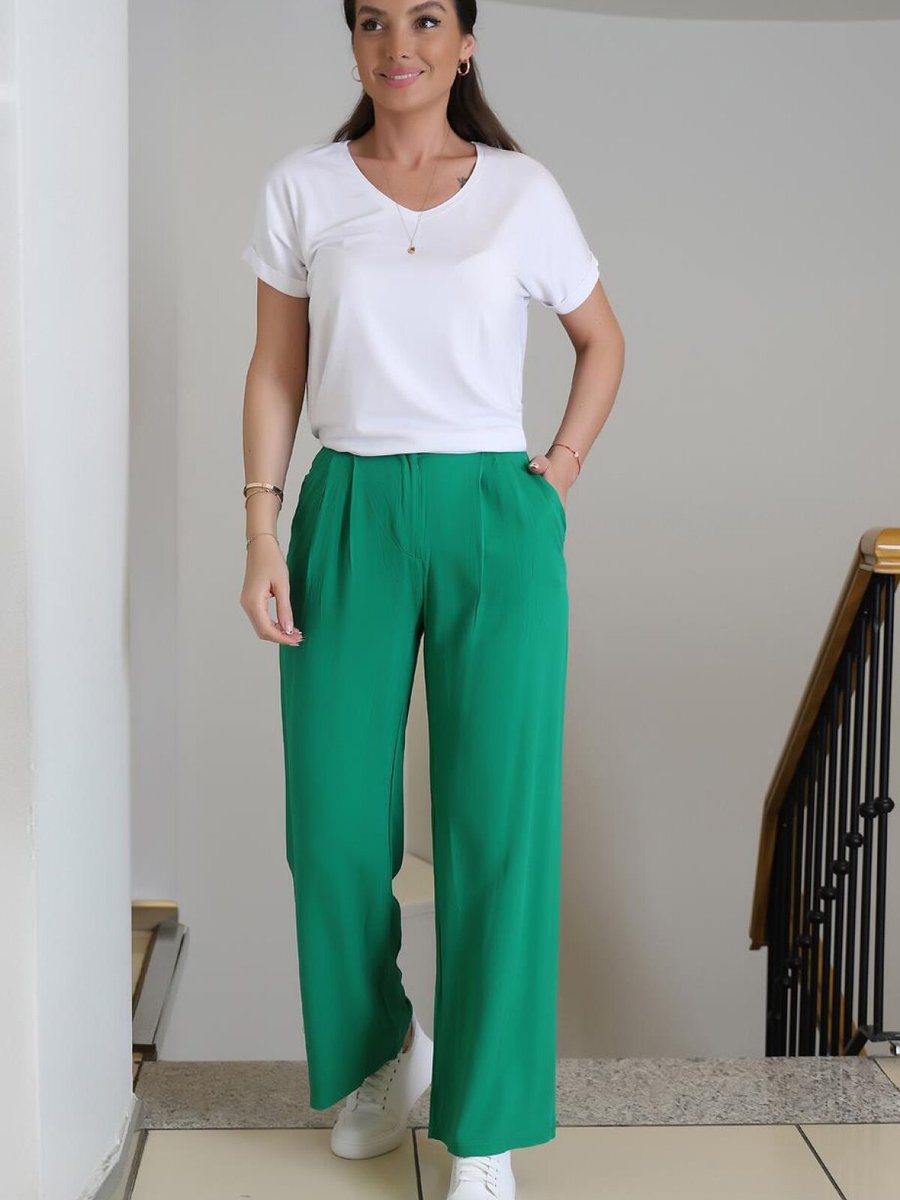 Fashion Friends Yeşil Beli Lastikli Salaş Pantolon