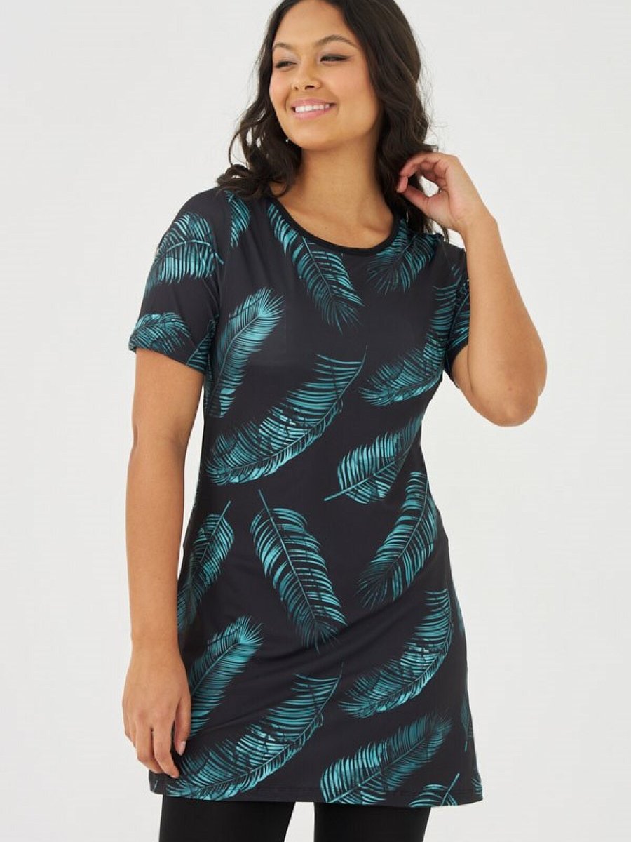 Starinci Mayo Siyah Kol Palmiye Yaprağı Desenli Mayo Starinci Mayo Siyah Kol Palmiye Yaprağı Desenli Mayo