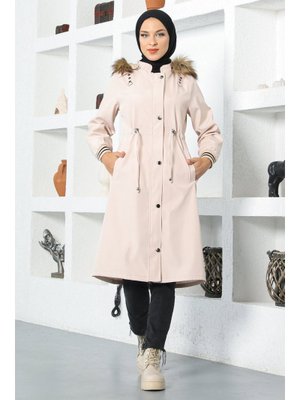 MISSVALLE Krem Kapüşonlu Mont