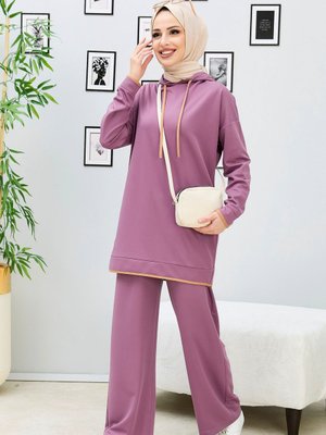 Tofisa Lila Kapüşonlu Tunik & Pantolon İkili Takım