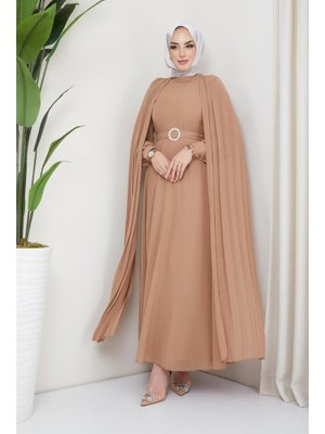 Hakimoda Vizon Drape Pilise Detay Tokalı Şifon Abiye Elbise