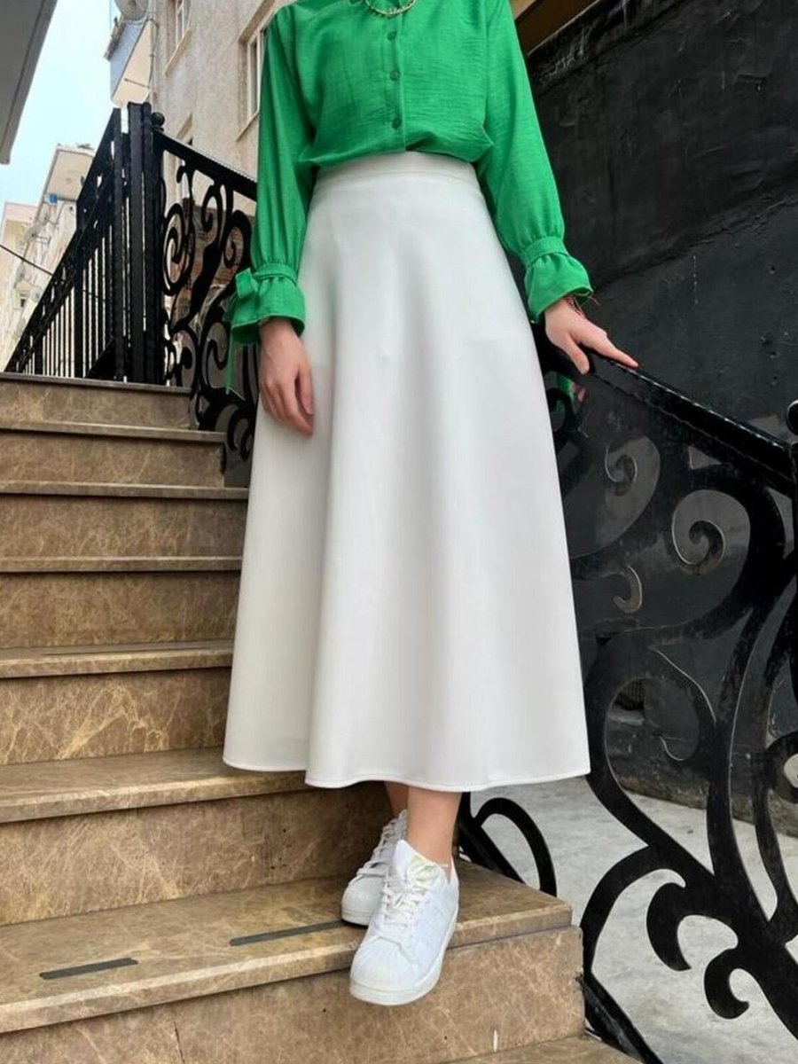 Cng Moda Beyaz Puf Scuba Uzun Etek