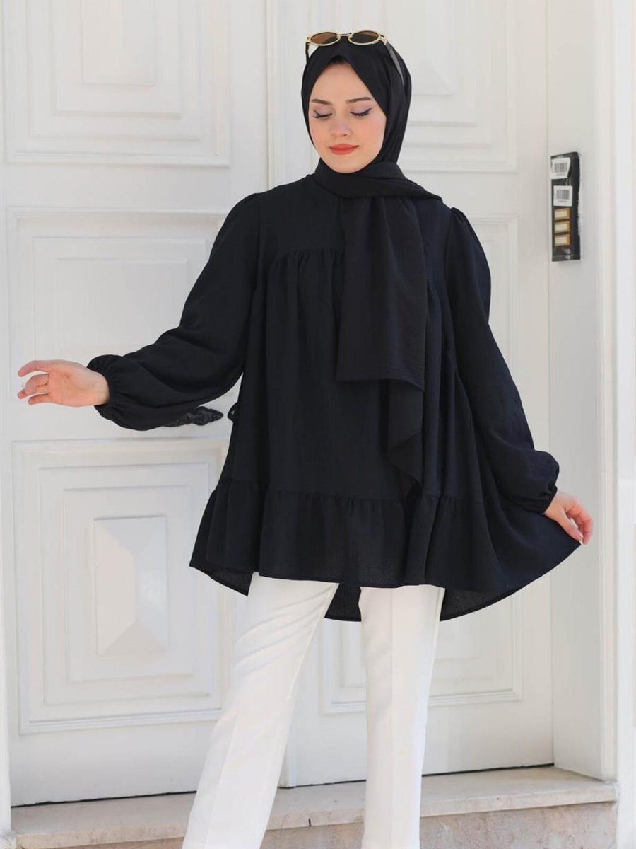 meqlife Siyah Bolon Kollu Tunik