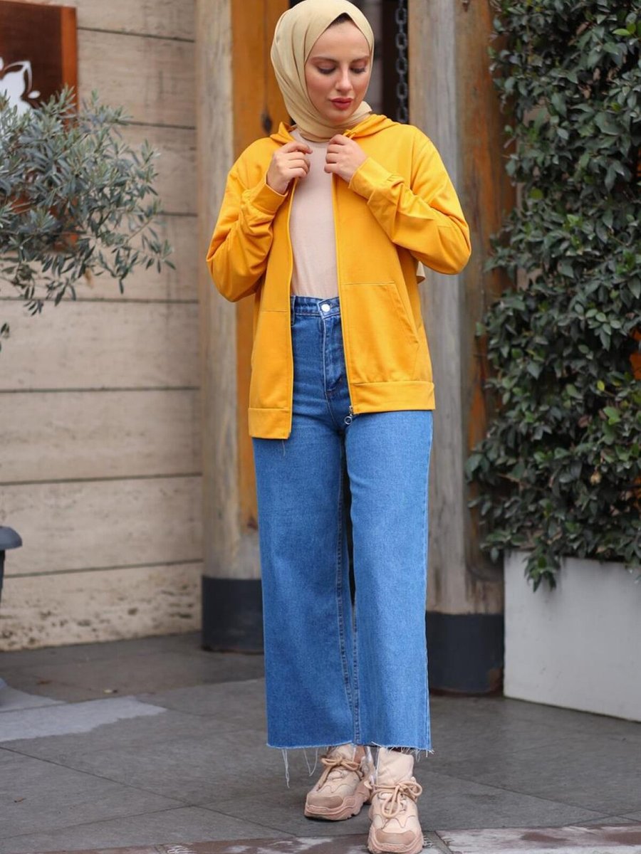 meqlife Hardal Fermuarlı Sweatshirt