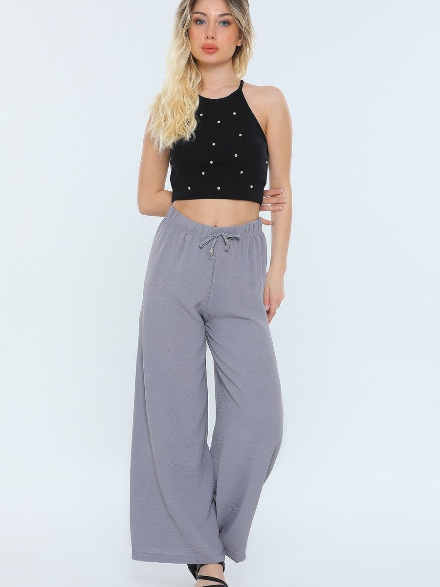 Cng Moda Gri Aerobin Kumaş Bol Paça Pantolon