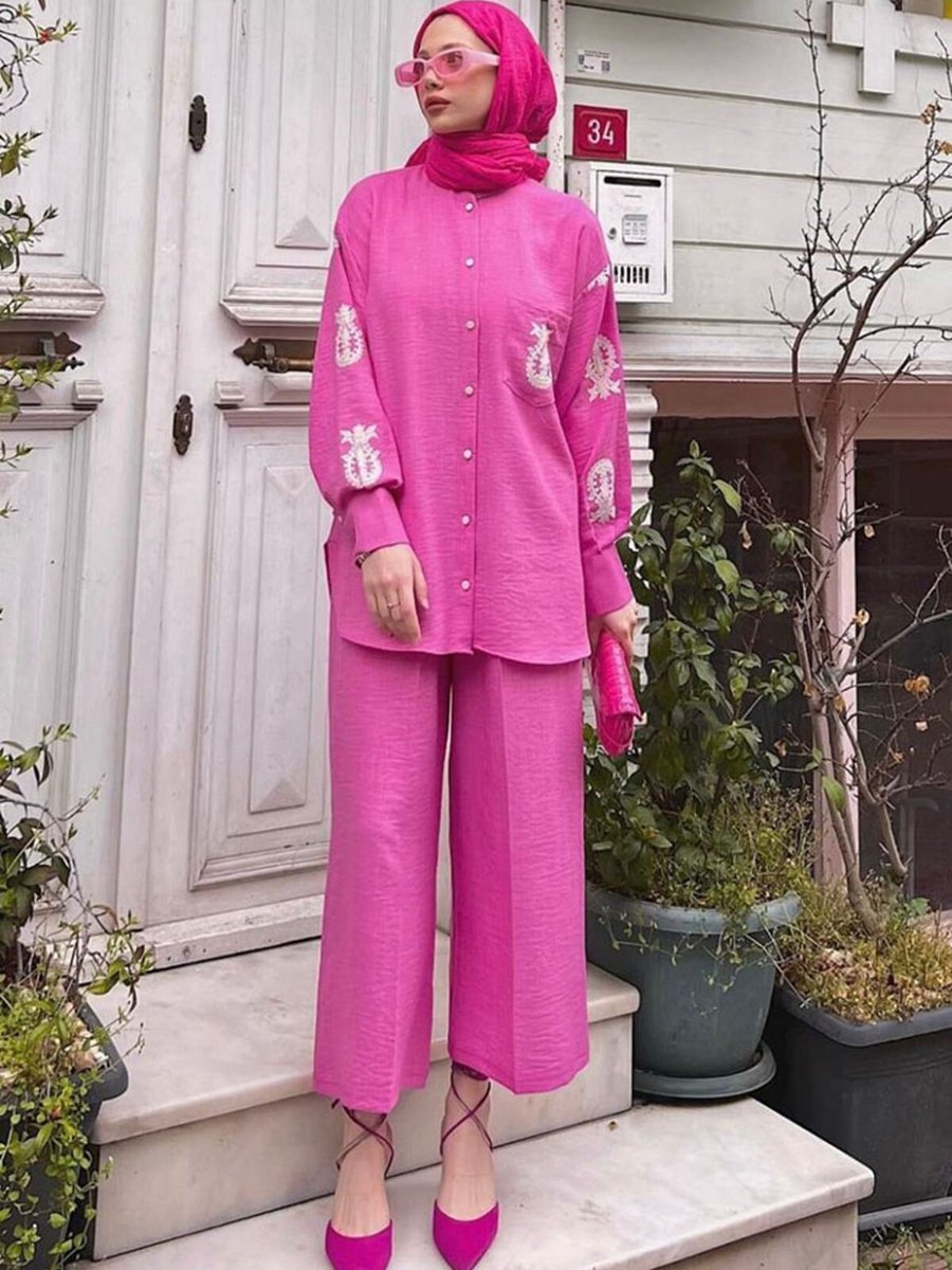Moda Rosa Pembe Dantel İşlemeli İkili Takım