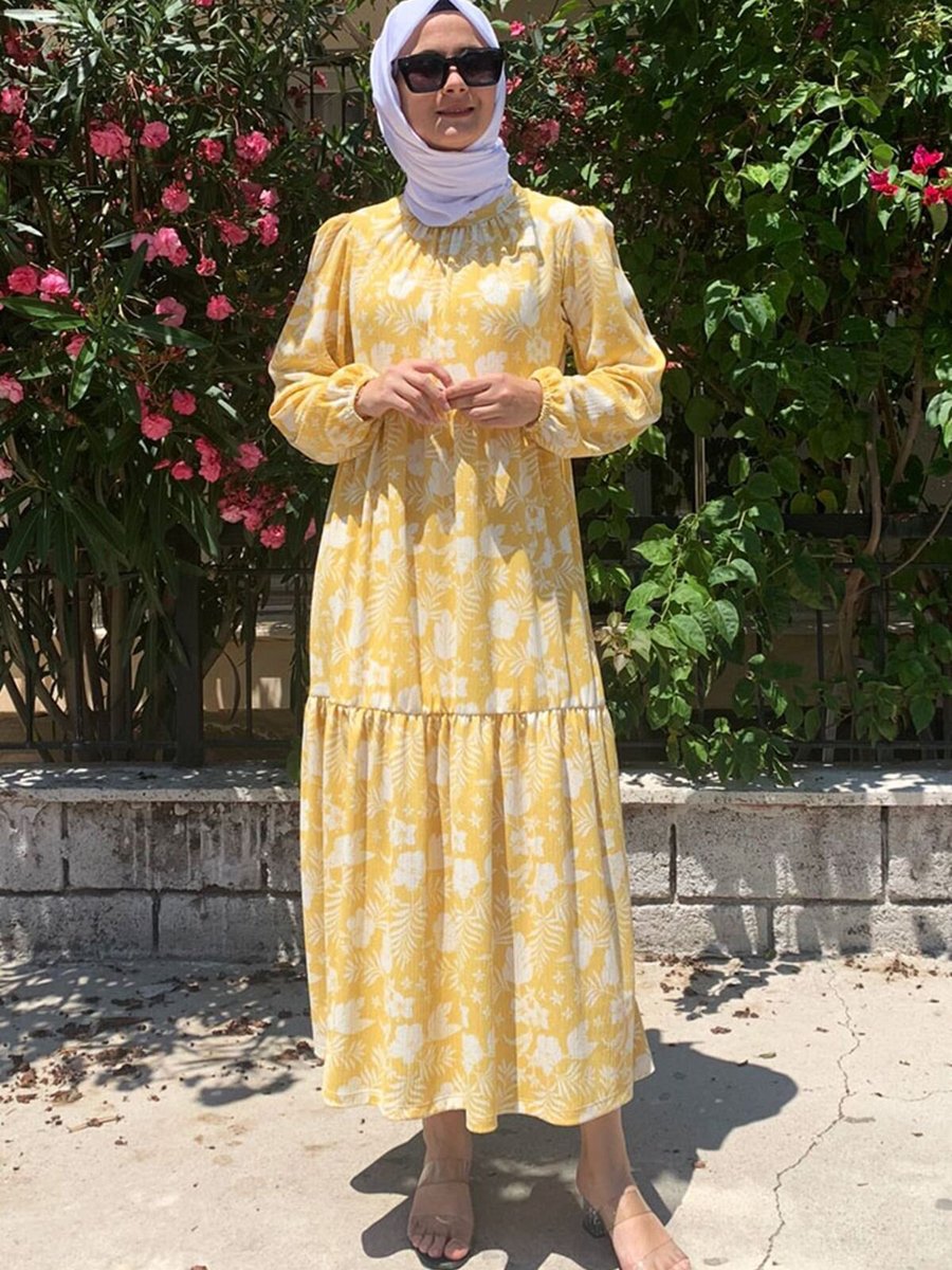 Moda Rosa Sarı Hazel Çiçek Desenli Elbise