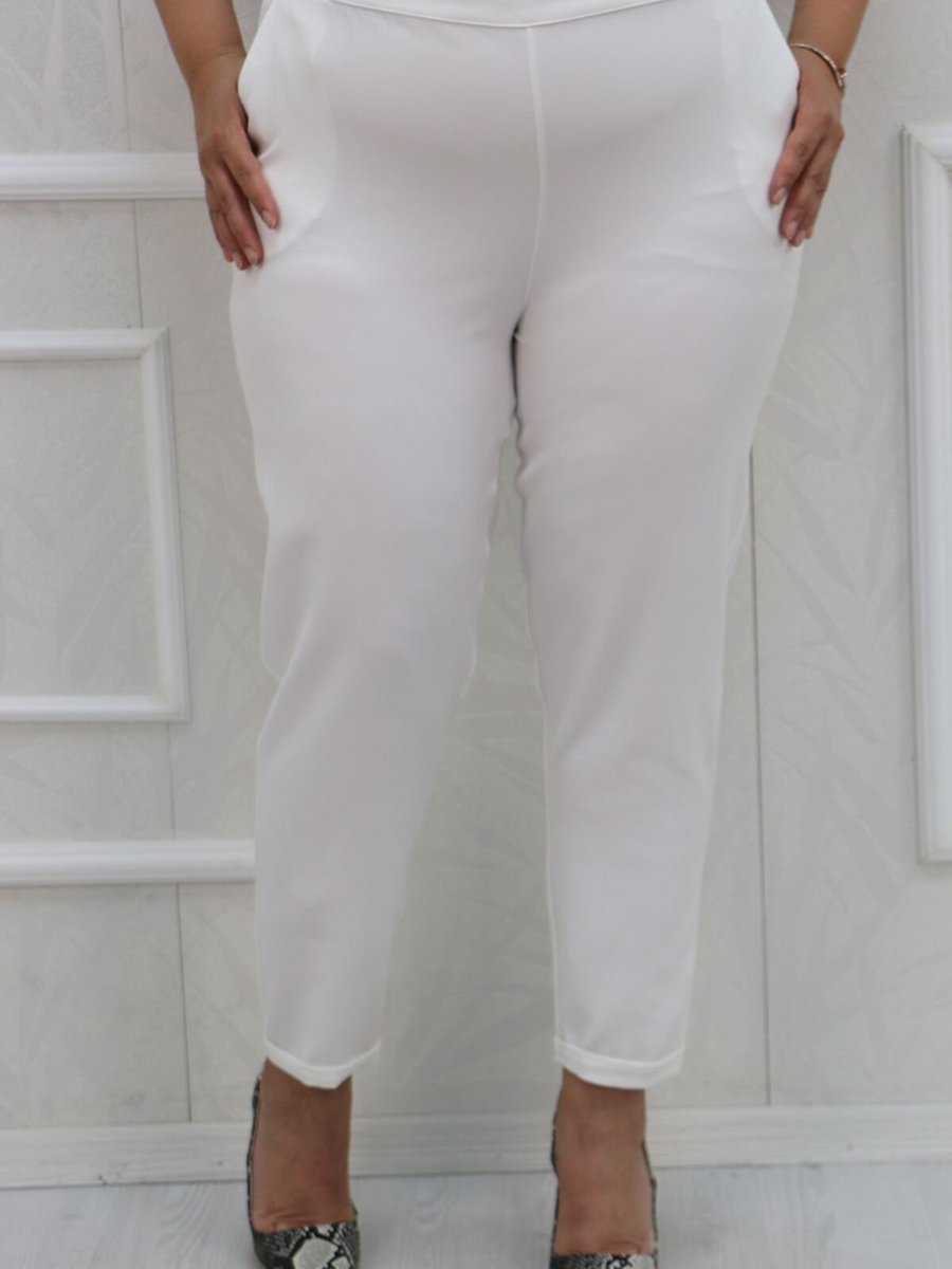 Moda Rosa Beyaz Büyük Beden Duble Paça Pantolon