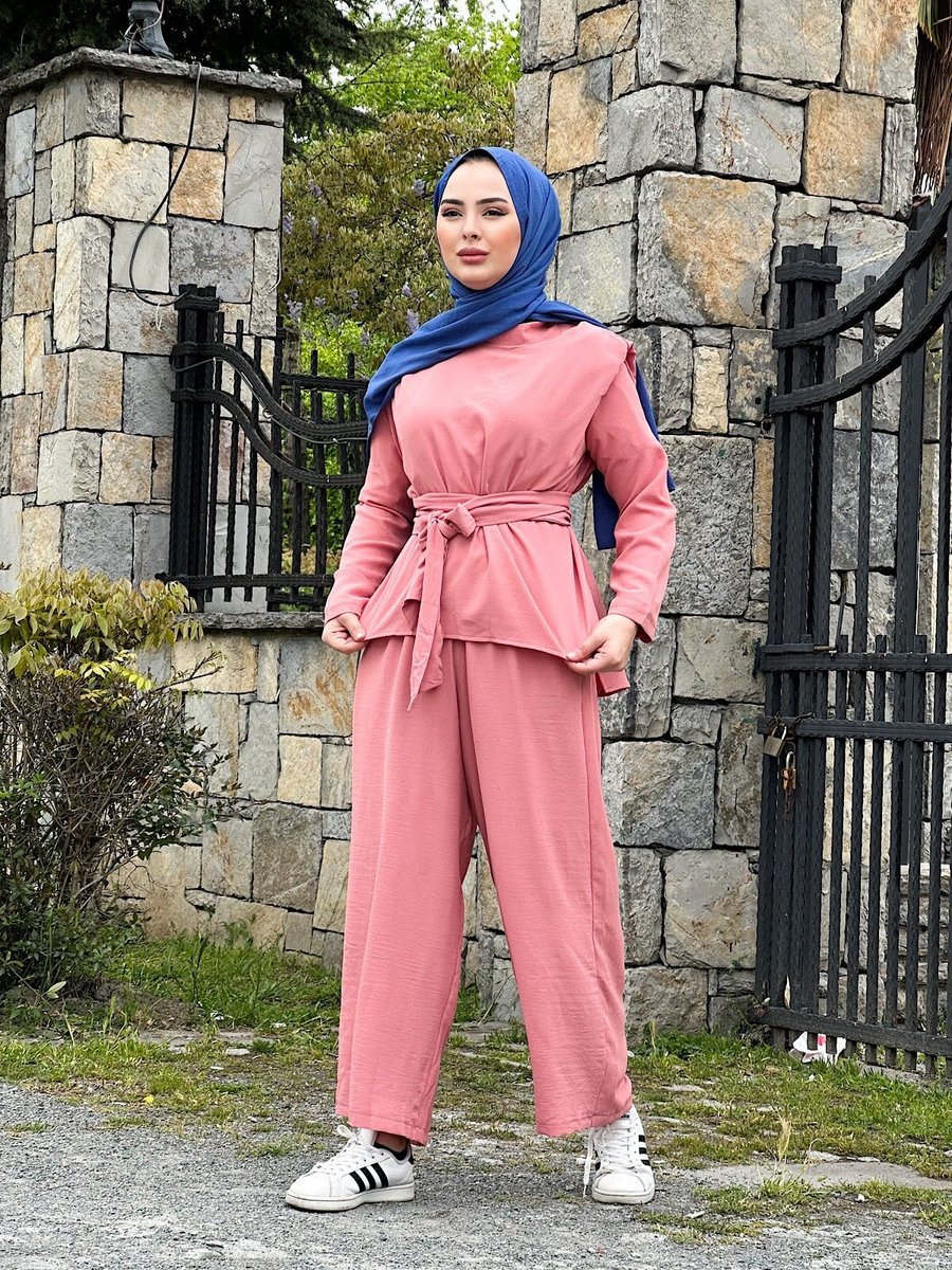 Cng Moda Pembe Vatkalı Geniş Paçalı Takım