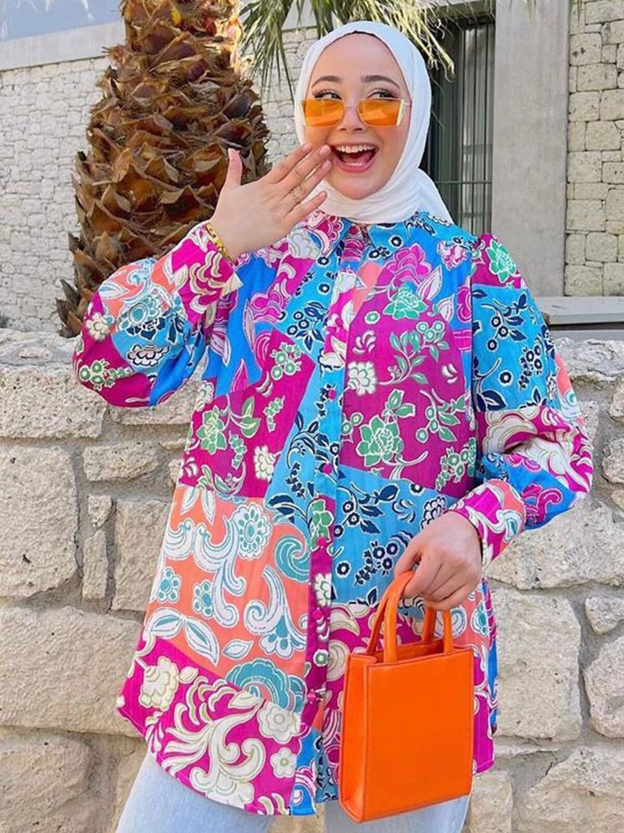 Moda Rosa Renkli Desenli İpeksaten Gömlek