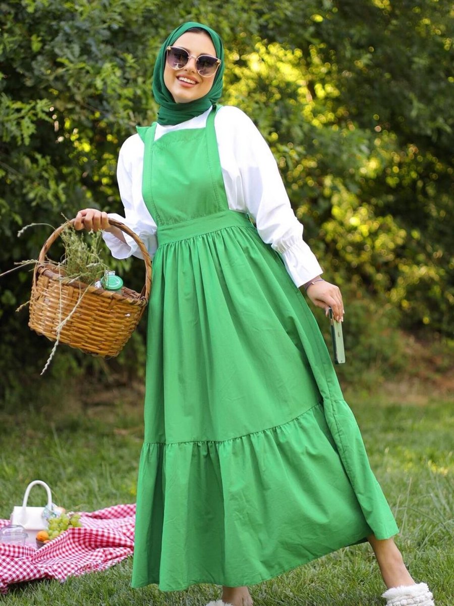 meqlife Yeşil Oversize Gömlekli Askılı Jile