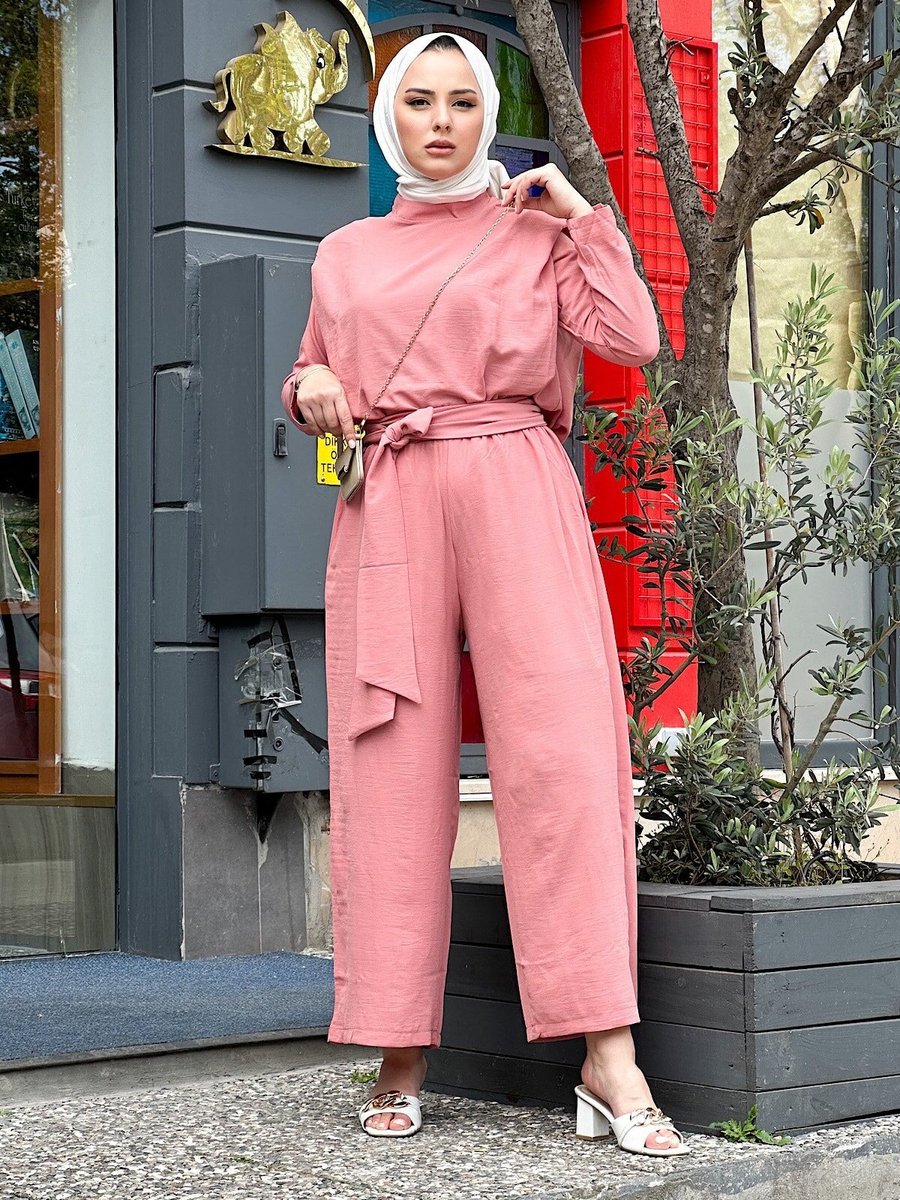 Cng Moda Pembe Vatkalı Geniş Paçalı Takım