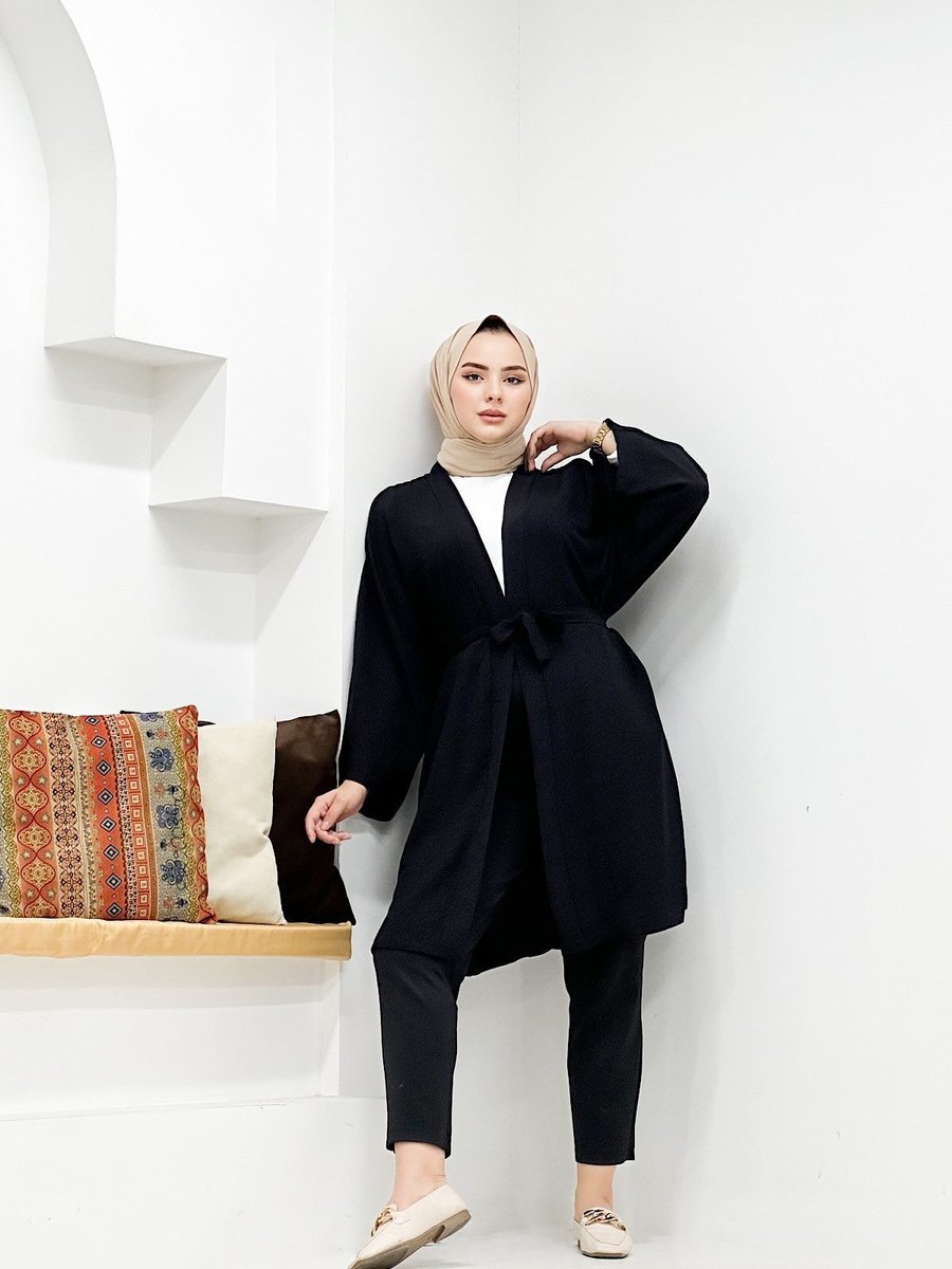 Cng Moda Siyah Kuşaklı Aerbin Spor Kimono