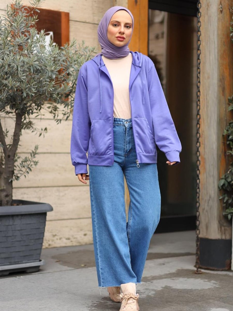meqlife Mor Fermuarlı Sweatshirt