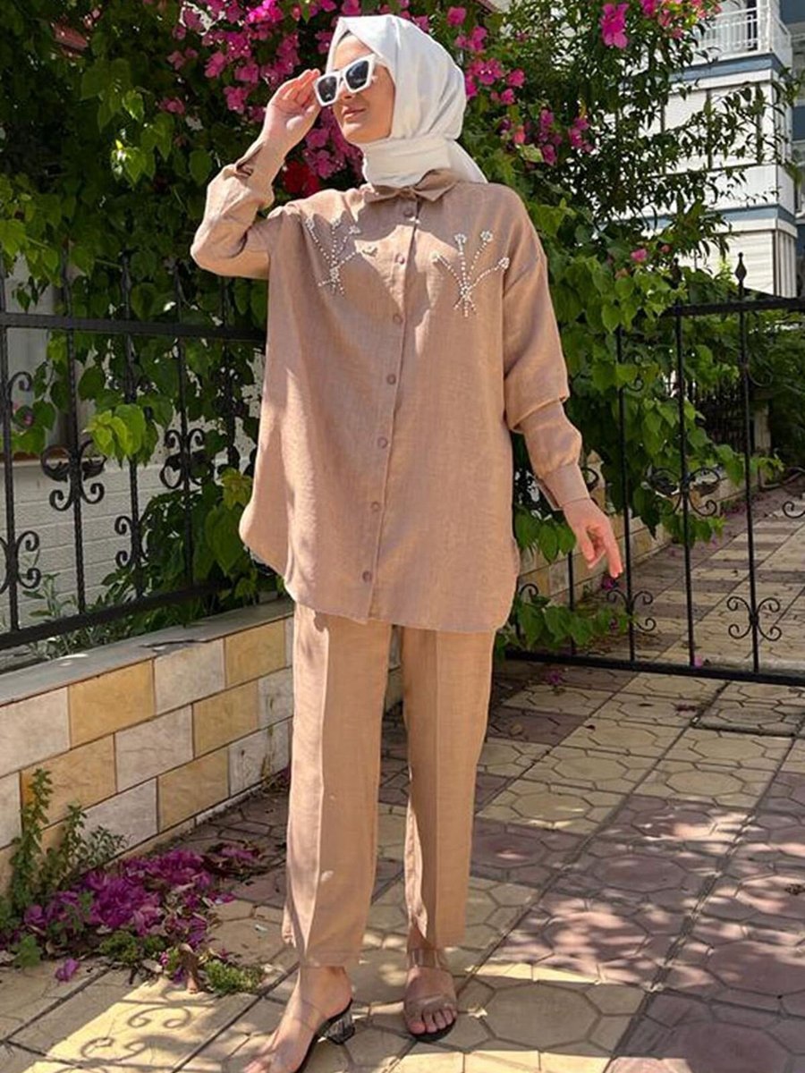 Moda Rosa Toprak Boncuk İşlemeli Jakarlı Takım
