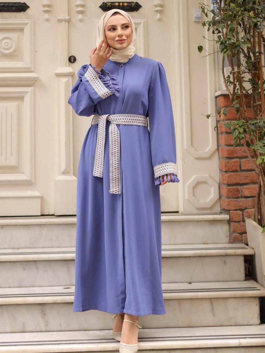 meqlife Mavi Perla İşleme Detaylı Abaya