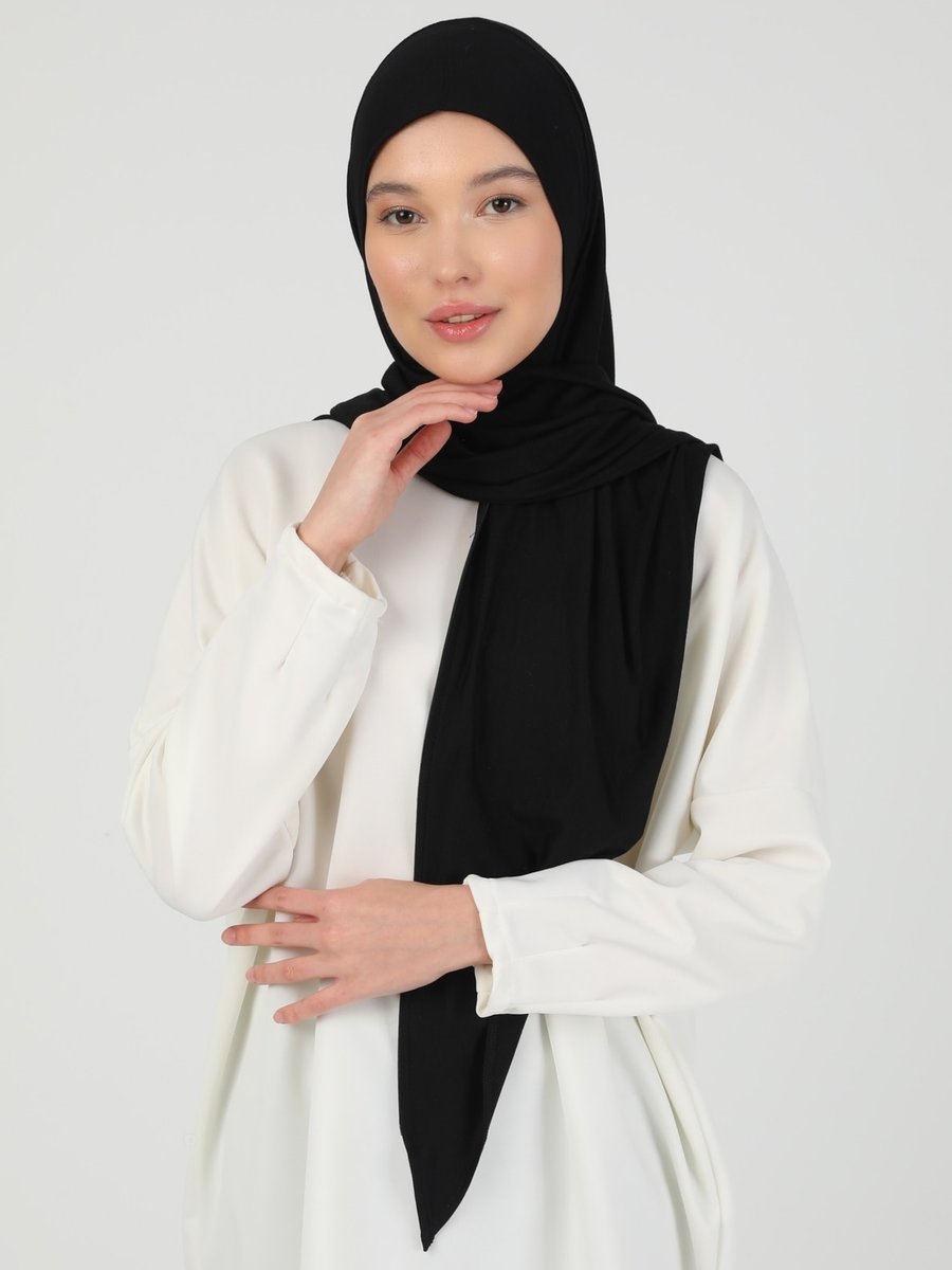 Ecardin Siyah Fermuarlı Viskon Hijab