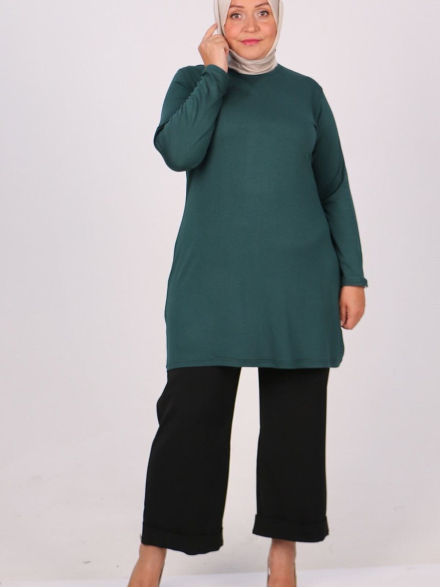 Moda Rosa Zümrüt Büyük Beden Penye Basic Tunik