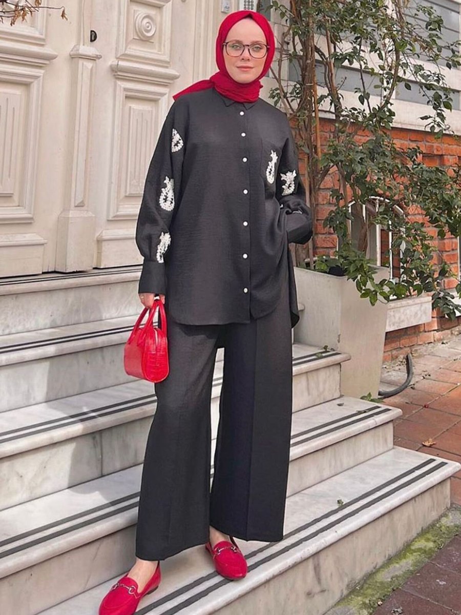 Moda Rosa Siyah Dantel İşlemeli İkili Takım