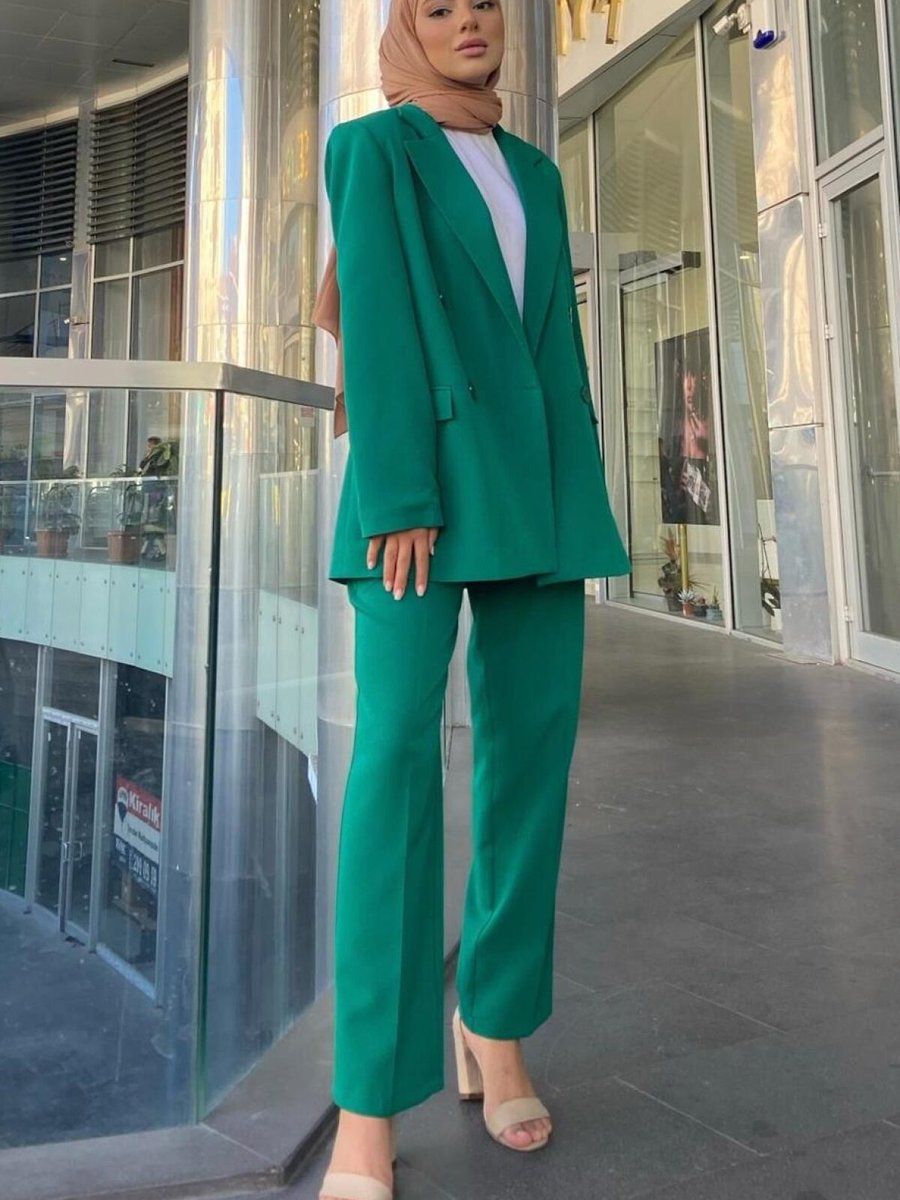 meqlife Yeşil Krep Kumaş Blazer Takım