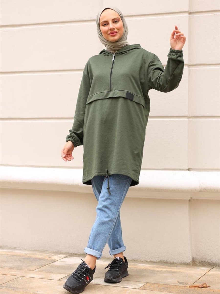 meqlife Haki Kat Detaylı Sweatshirt