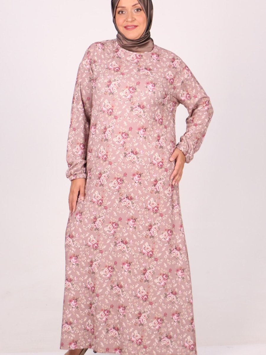 Moda Rosa Çiçek Desen Vizon Büyük Beden Bürümcük Elbise